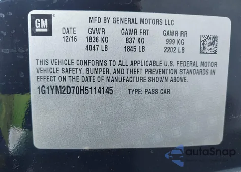 2017 Chevrolet Corvette Stingray Z51 from USA, damaged, VIN 1G1YM2D70H5114145